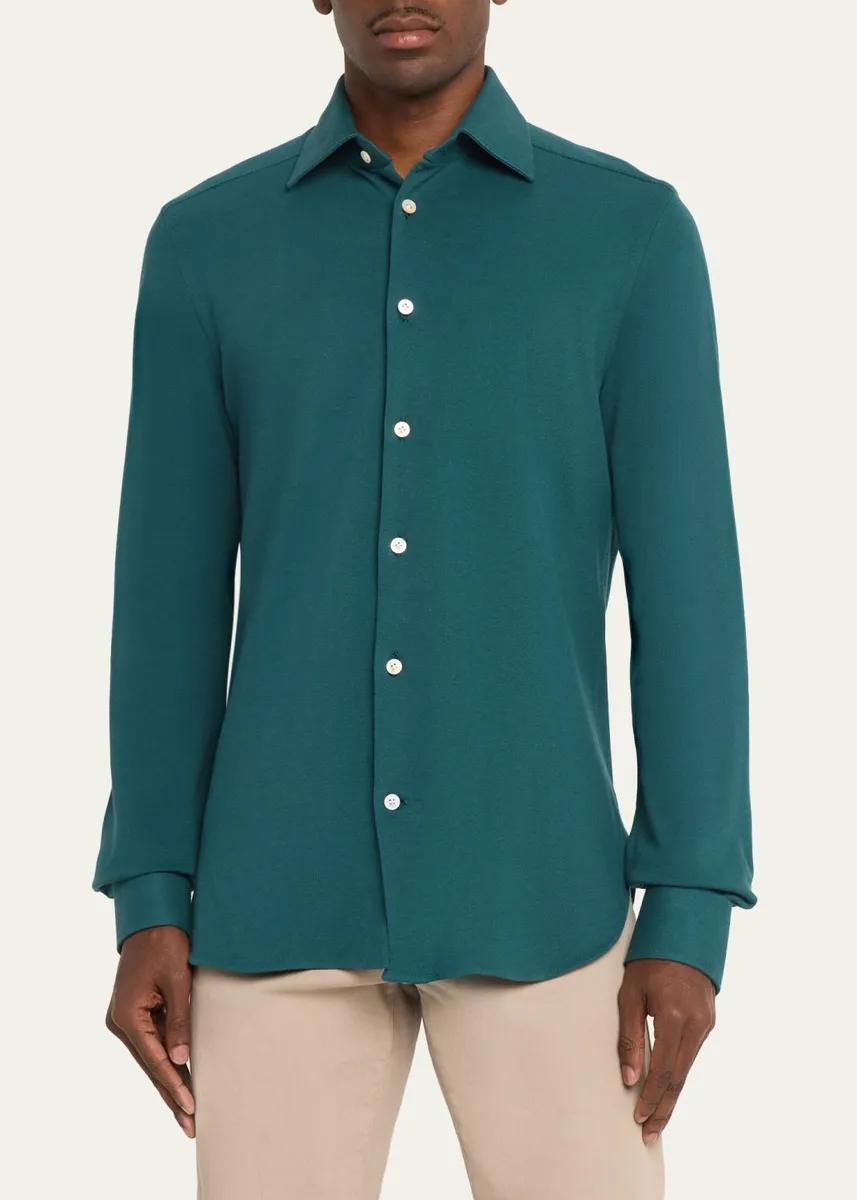 Kiton Men's Solid Cotton Classic-Fit Sport Shirt | Thumbnail 4 Kiton Men's Solid Cotton Classic-Fit Sport Shirt | Thumbnail 4