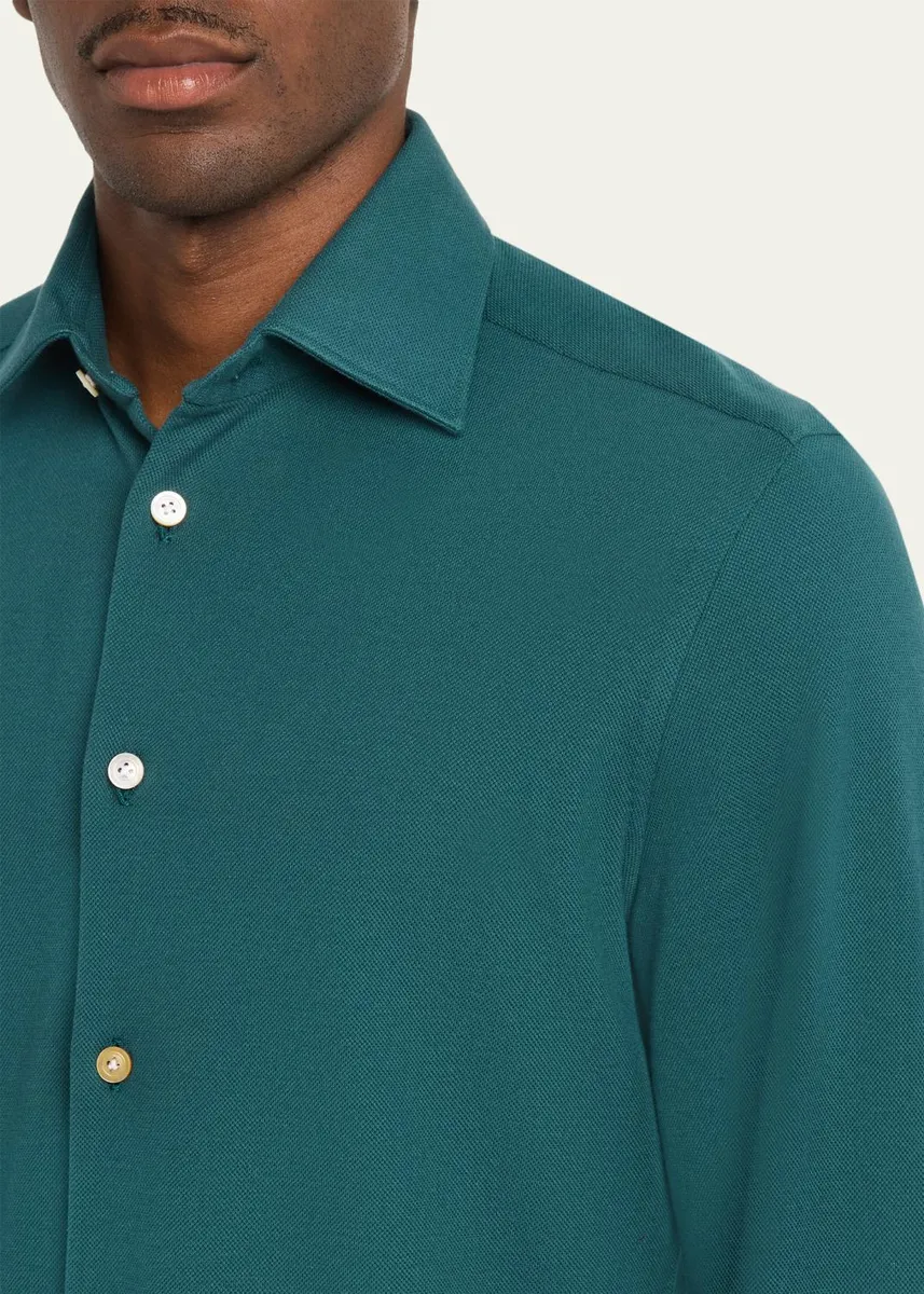 Kiton Men's Solid Cotton Classic-Fit Sport Shirt | Thumbnail 5 Kiton Men's Solid Cotton Classic-Fit Sport Shirt | Thumbnail 5