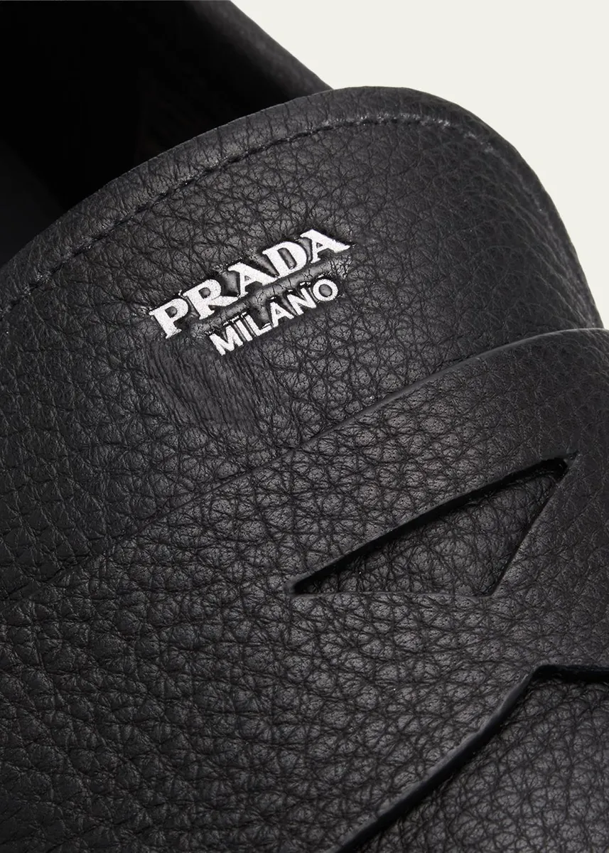 Prada Men's Alphabet Deerskin Rubber-Sole Penny Loafers | Thumbnail 3