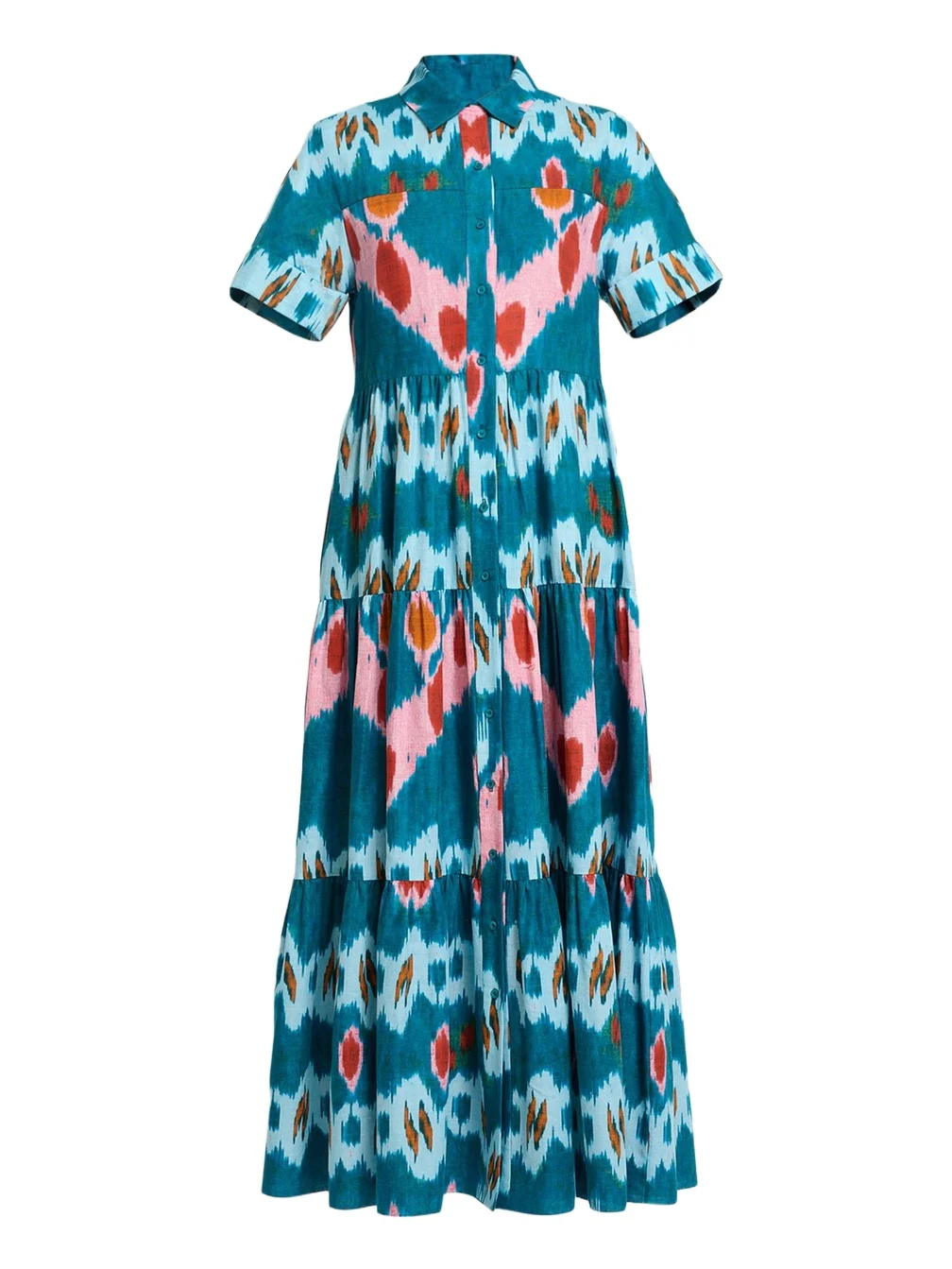 Abstract-Print Cotton Tiered Midi Shirtdress