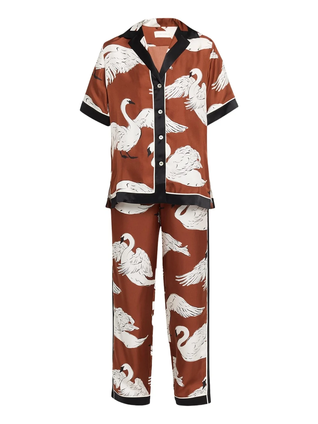 Tilda Ines Swan-Print Silk Twill Pajama Set Tilda Ines Swan-Print Silk Twill Pajama Set