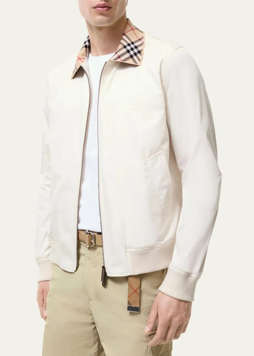 Burberry Men's Hayfield Cotton Check-Collar Bomber Jacket | Thumbnail 3 Burberry Men's Hayfield Cotton Check-Collar Bomber Jacket | Thumbnail 3