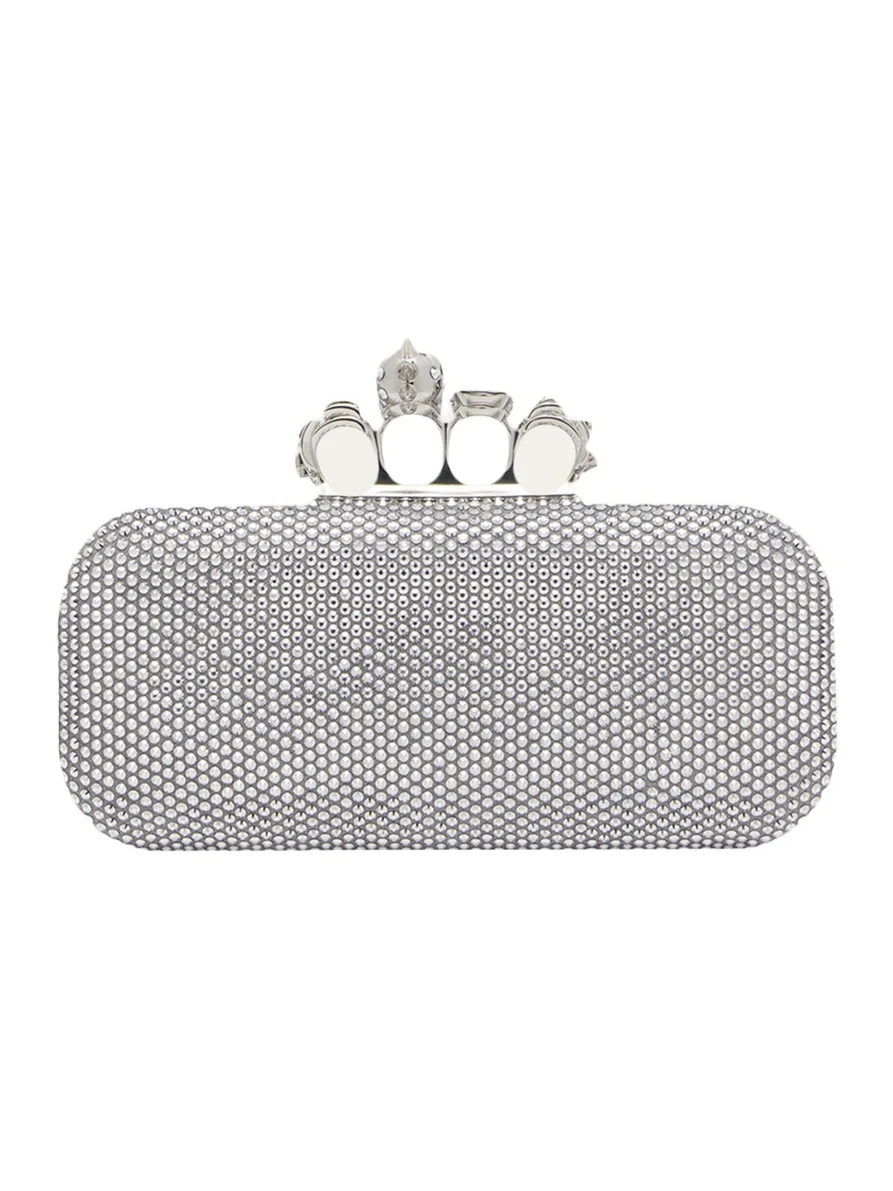 Punk Four Ring Rhinestone Leather Clutch Bag