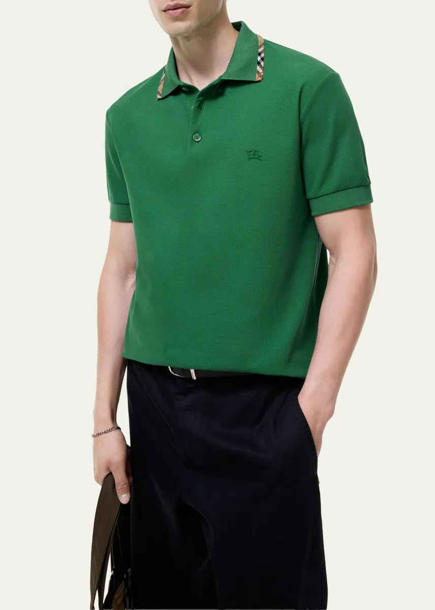 Burberry Men's Eddie Check-Trim Cotton Polo Shirt | Thumbnail 2 Burberry Men's Eddie Check-Trim Cotton Polo Shirt | Thumbnail 2