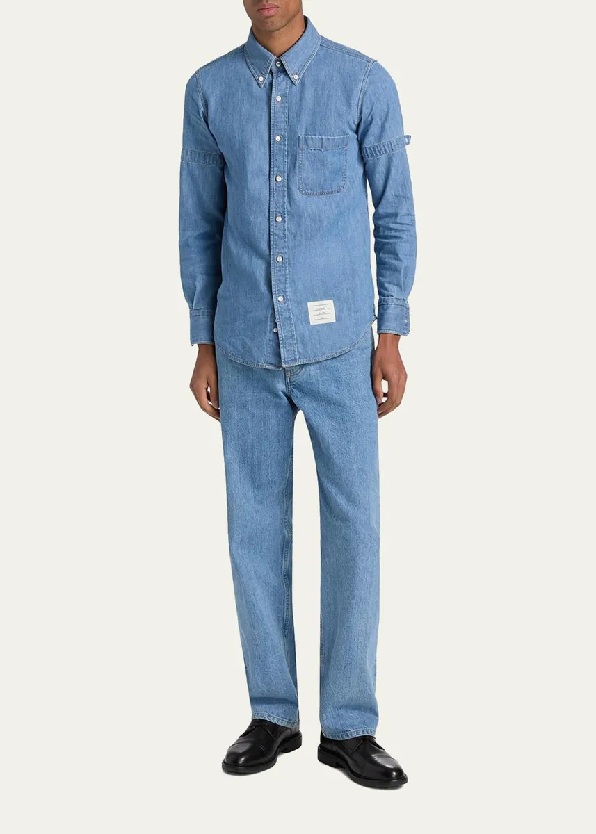 Thom Browne Men's Chambray Nametag Button-Down Shirt | Thumbnail 2 Thom Browne Men's Chambray Nametag Button-Down Shirt | Thumbnail 2