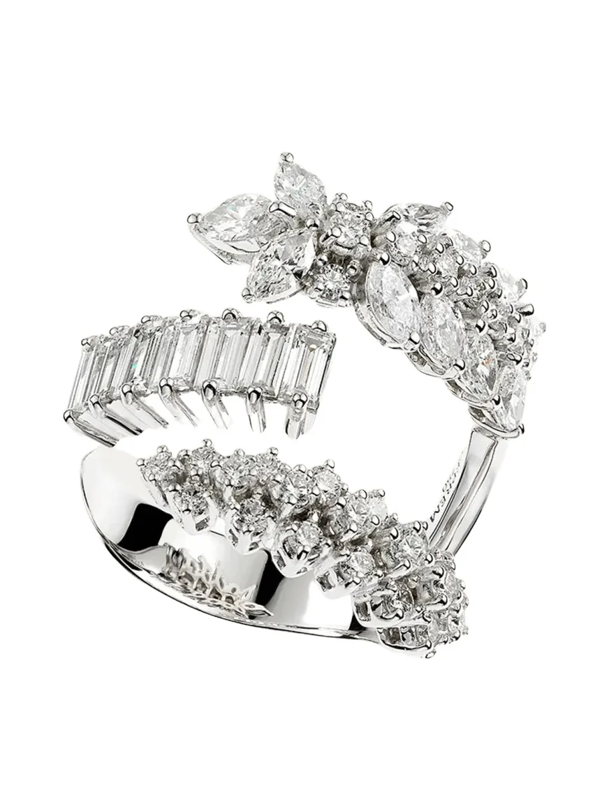 18K White Gold Multi Diamond 3-Row Ring 18K White Gold Multi Diamond 3-Row Ring