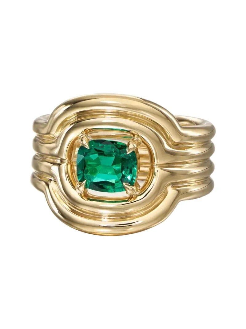 Melissa Kaye 18K Rocky Rae Pinky Ring with Emerald