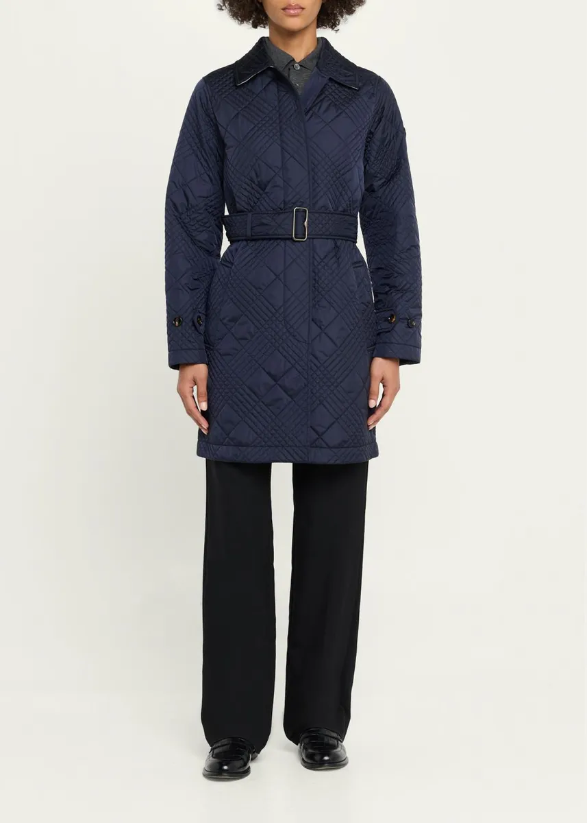 Burberry Darliston Check Quilted Coat With Belt | Thumbnail 2