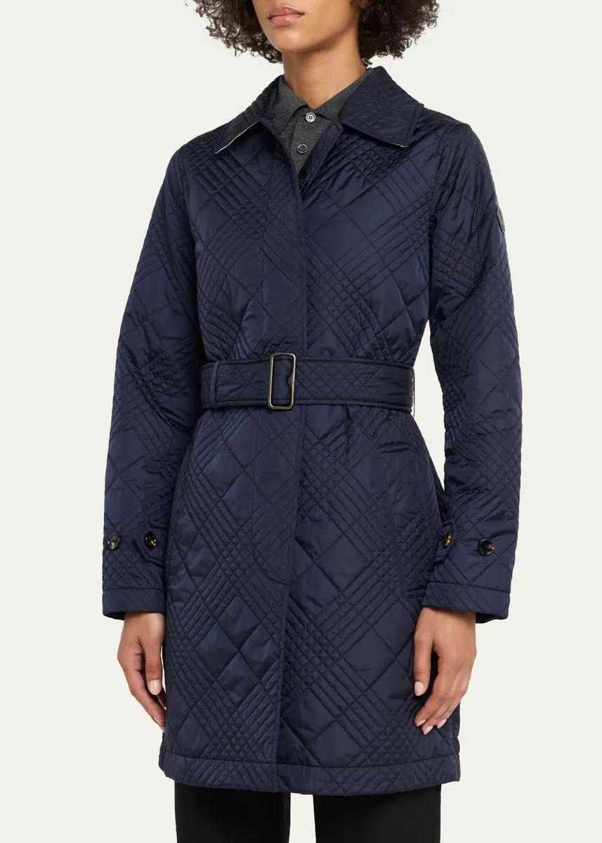 Burberry Darliston Check Quilted Coat With Belt | Thumbnail 4