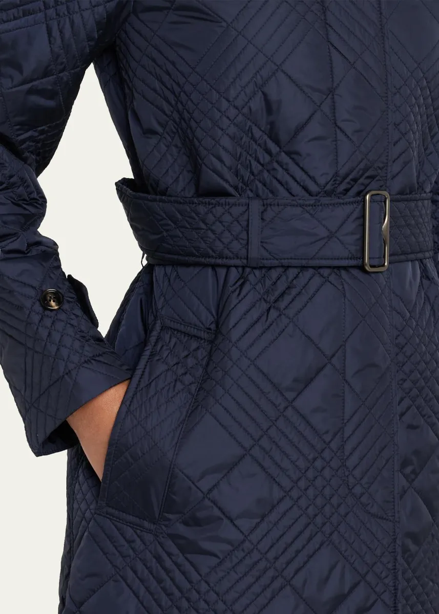 Burberry Darliston Check Quilted Coat With Belt | Thumbnail 5