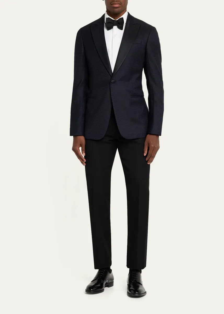 Giorgio Armani Men's Soft Jacquard Satin-Trim Single-Breasted Blazer | Thumbnail 2 Giorgio Armani Men's Soft Jacquard Satin-Trim Single-Breasted Blazer | Thumbnail 2