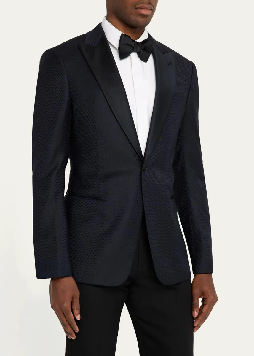 Giorgio Armani Men's Soft Jacquard Satin-Trim Single-Breasted Blazer | Thumbnail 4 Giorgio Armani Men's Soft Jacquard Satin-Trim Single-Breasted Blazer | Thumbnail 4