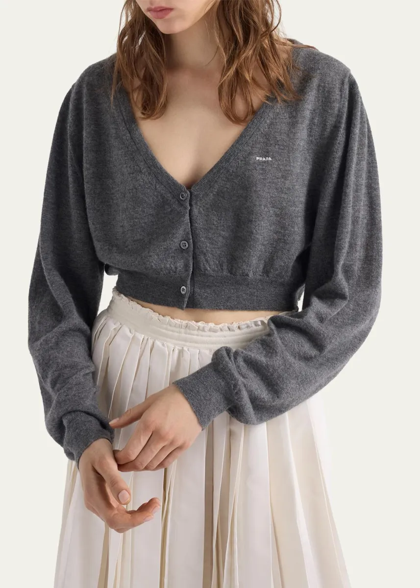 Prada Cashmere V-Neck Crop Cardigan | Thumbnail 4 Prada Cashmere V-Neck Crop Cardigan | Thumbnail 4