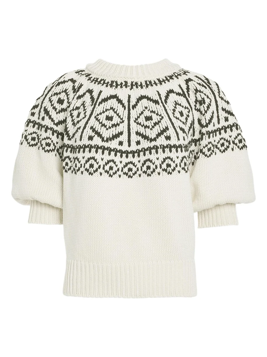 Howard Fair Isle Short Puff-Sleeve Sweater Howard Fair Isle Short Puff-Sleeve Sweater