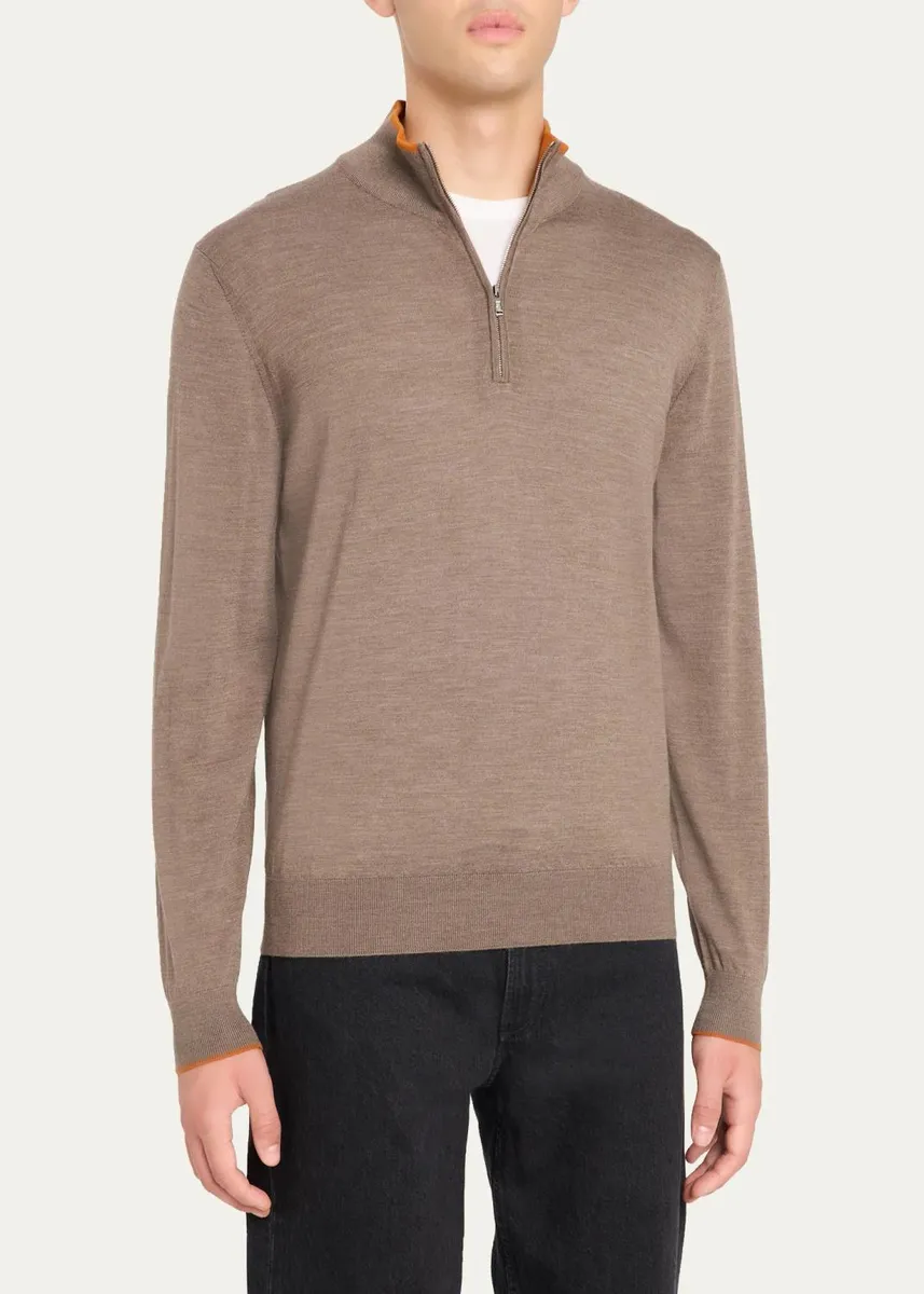 Fioroni Men's Tipped Wool Half-Zip Sweater | Thumbnail 4 Fioroni Men's Tipped Wool Half-Zip Sweater | Thumbnail 4
