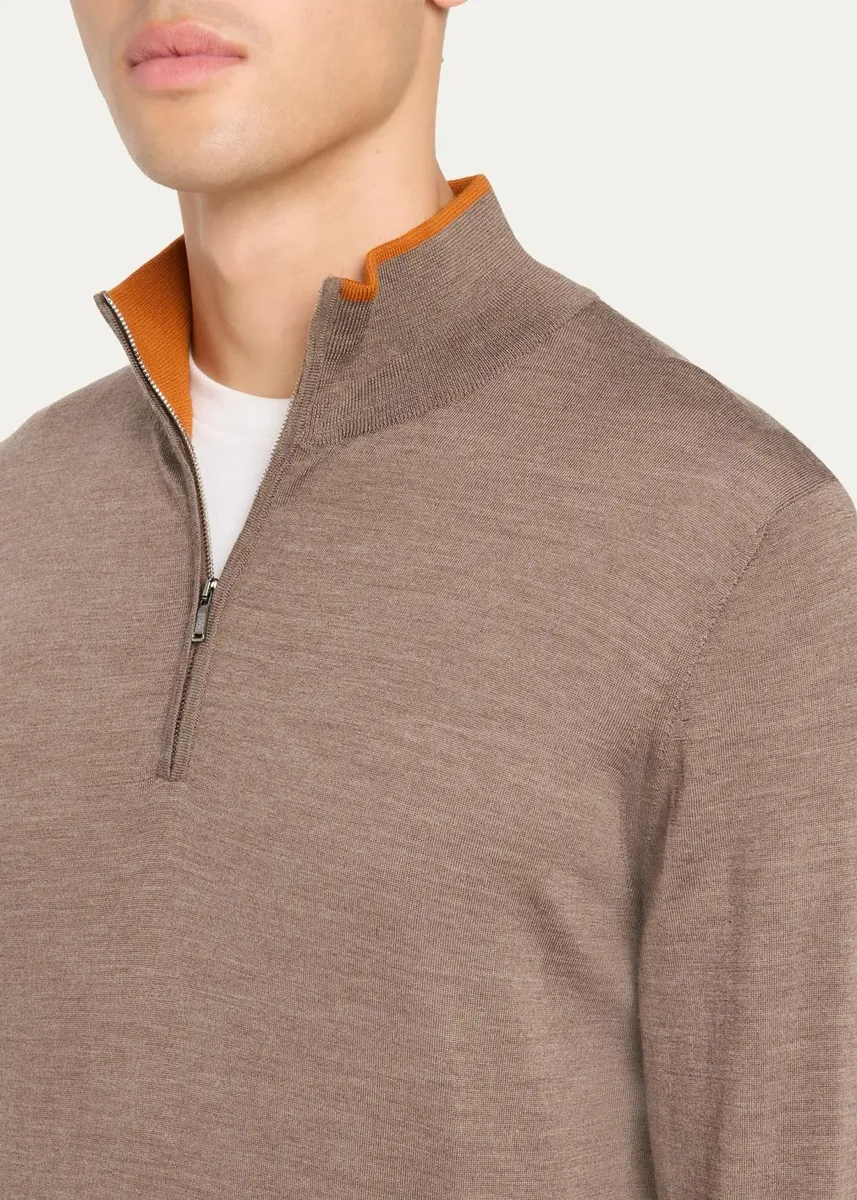 Fioroni Men's Tipped Wool Half-Zip Sweater | Thumbnail 5 Fioroni Men's Tipped Wool Half-Zip Sweater | Thumbnail 5