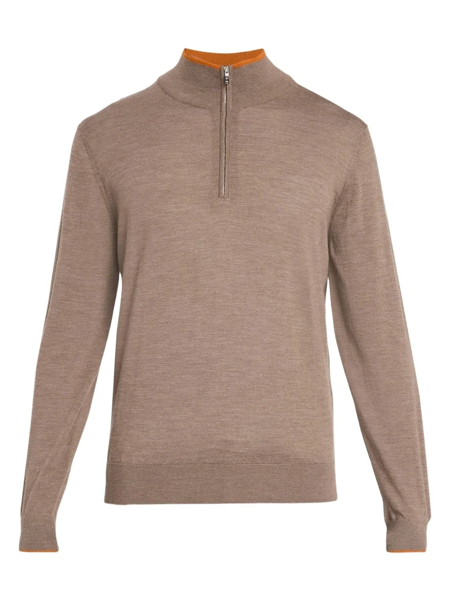 Fioroni Men's Tipped Wool Half-Zip Sweater