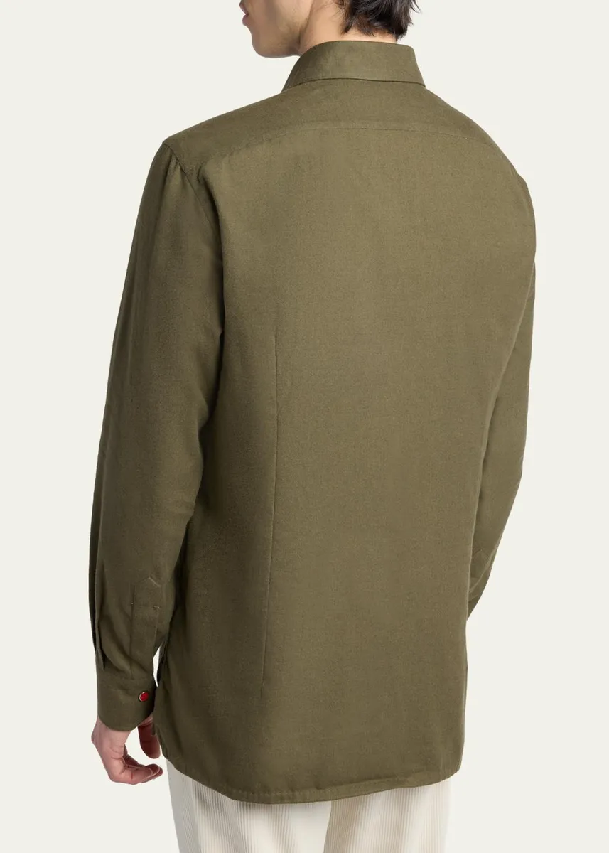 Kiton Men's Solid Cotton Pocket Snap-Front Shirt | Thumbnail 3 Kiton Men's Solid Cotton Pocket Snap-Front Shirt | Thumbnail 3