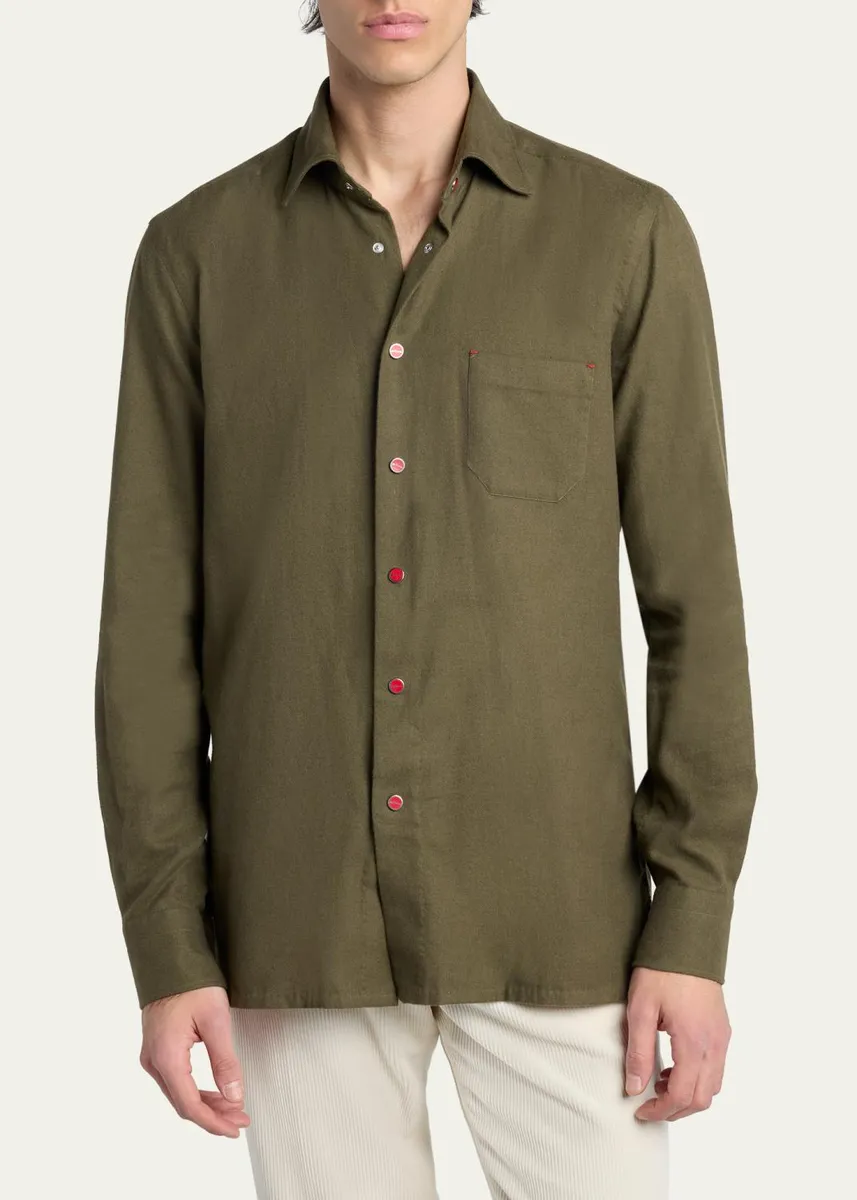 Kiton Men's Solid Cotton Pocket Snap-Front Shirt | Thumbnail 4 Kiton Men's Solid Cotton Pocket Snap-Front Shirt | Thumbnail 4
