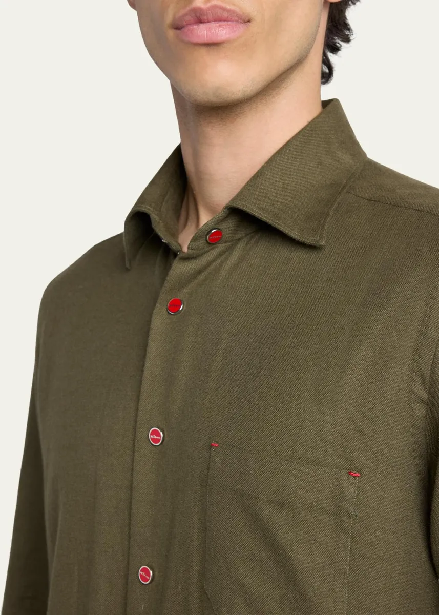 Kiton Men's Solid Cotton Pocket Snap-Front Shirt | Thumbnail 5 Kiton Men's Solid Cotton Pocket Snap-Front Shirt | Thumbnail 5