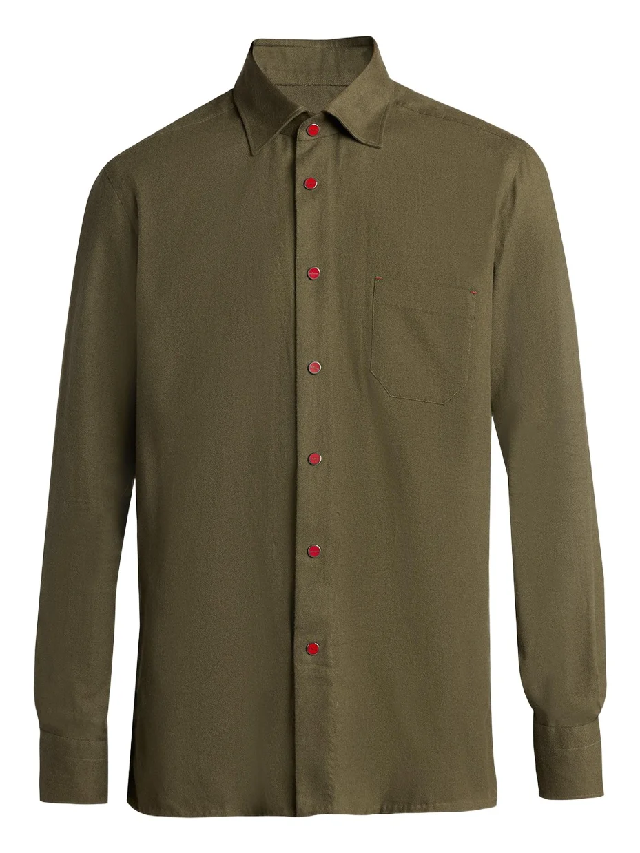 Kiton Men's Solid Cotton Pocket Snap-Front Shirt