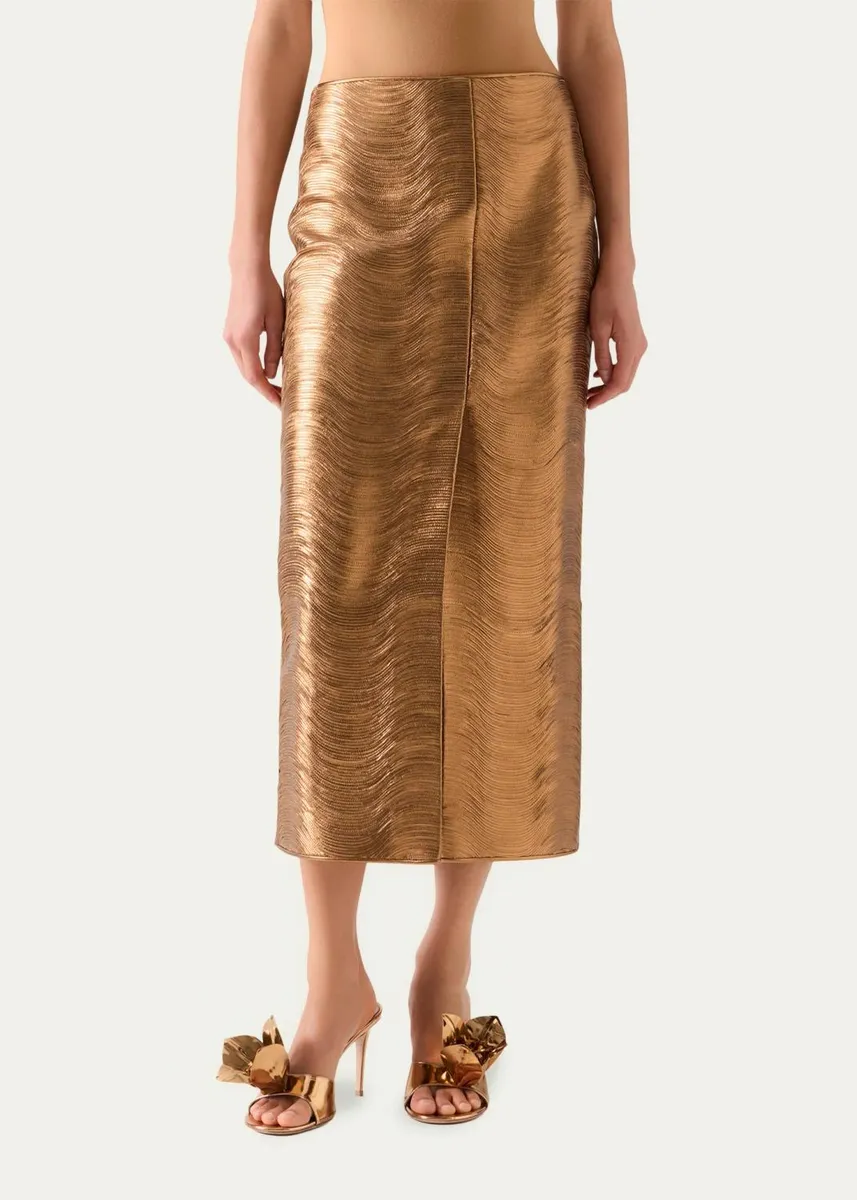 Akris Embroidered Lame Nappa Leather Midi Pencil Skirt | Thumbnail 4 Akris Embroidered Lame Nappa Leather Midi Pencil Skirt | Thumbnail 4
