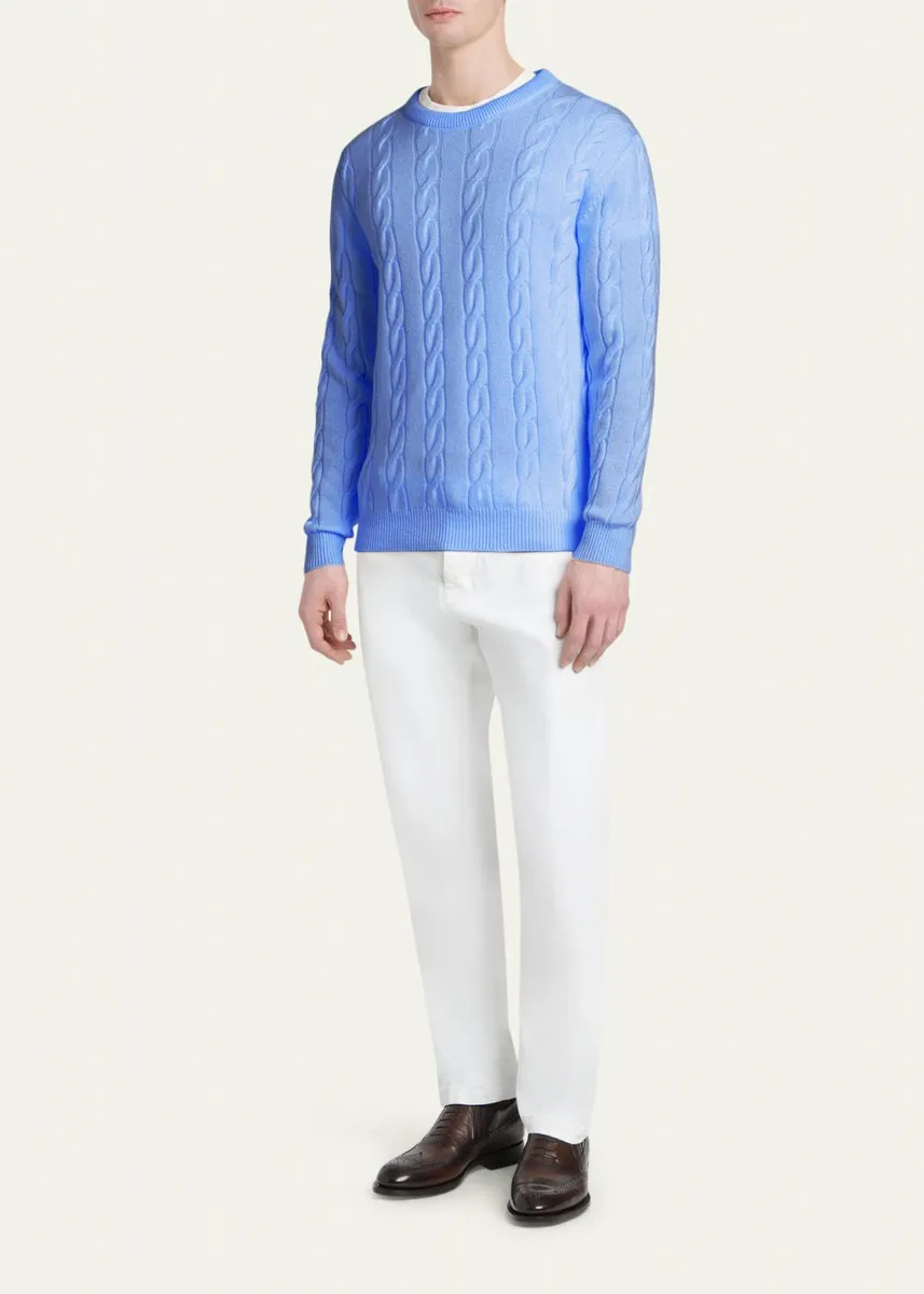 Kiton Men's 3-Ply Cashmere Cable Knit Crewneck Sweater | Thumbnail 2 Kiton Men's 3-Ply Cashmere Cable Knit Crewneck Sweater | Thumbnail 2