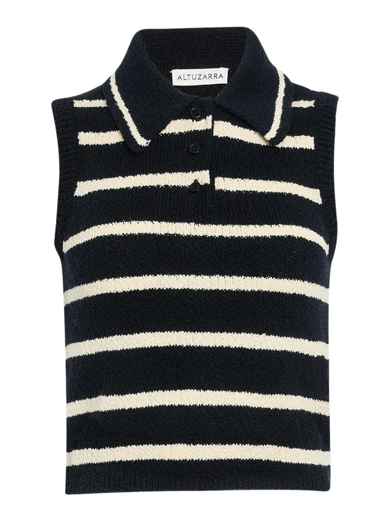 Elmer Striped Knit Sleeveless Polo Top Elmer Striped Knit Sleeveless Polo Top