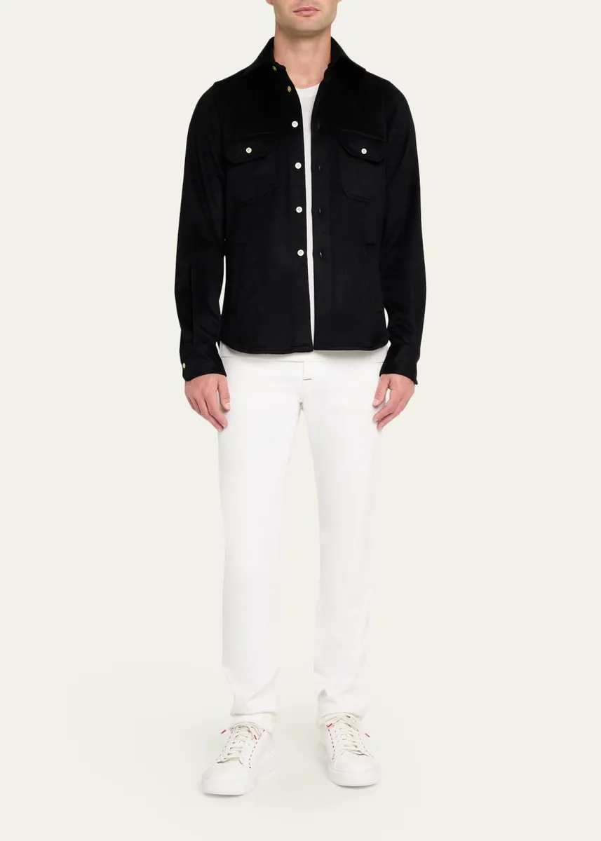 Kiton Men's Cashmere and Wool Flap-Pocket Overshirt | Thumbnail 2