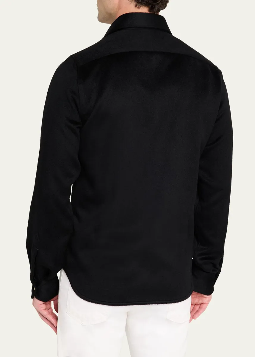 Kiton Men's Cashmere and Wool Flap-Pocket Overshirt | Thumbnail 3