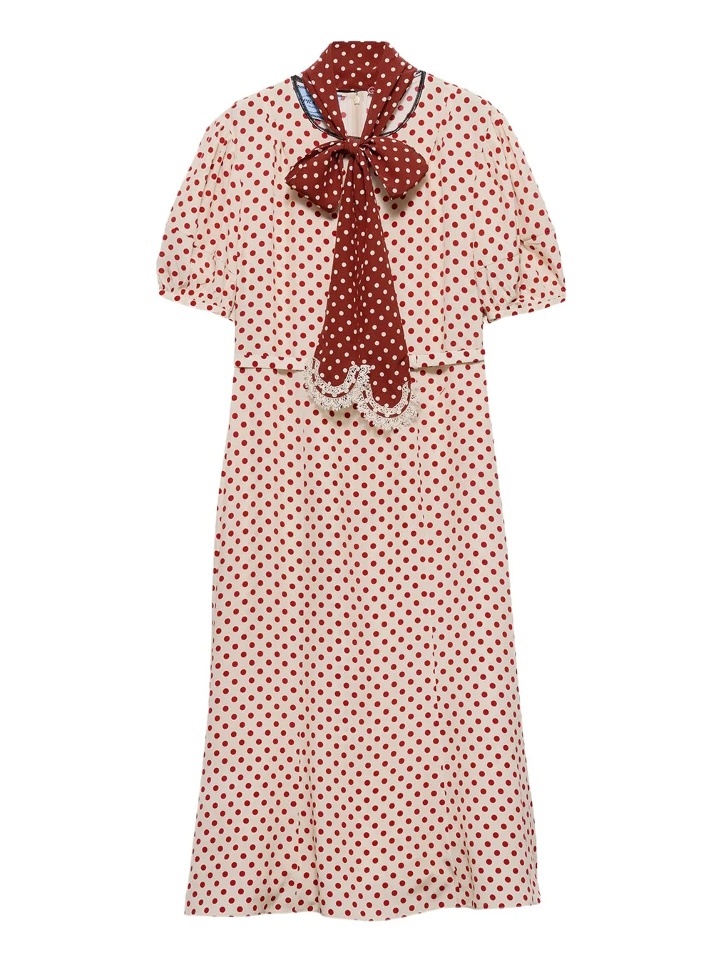 Polka-Dot Silk Puff-Sleeve Midi Dress