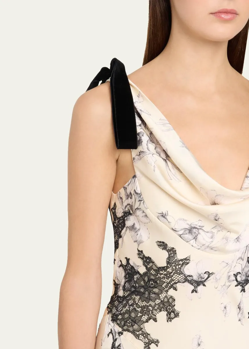 Cinq à Sept Hand-Sketched Floral Cowl-Neck Gown | Thumbnail 5 Cinq à Sept Hand-Sketched Floral Cowl-Neck Gown | Thumbnail 5