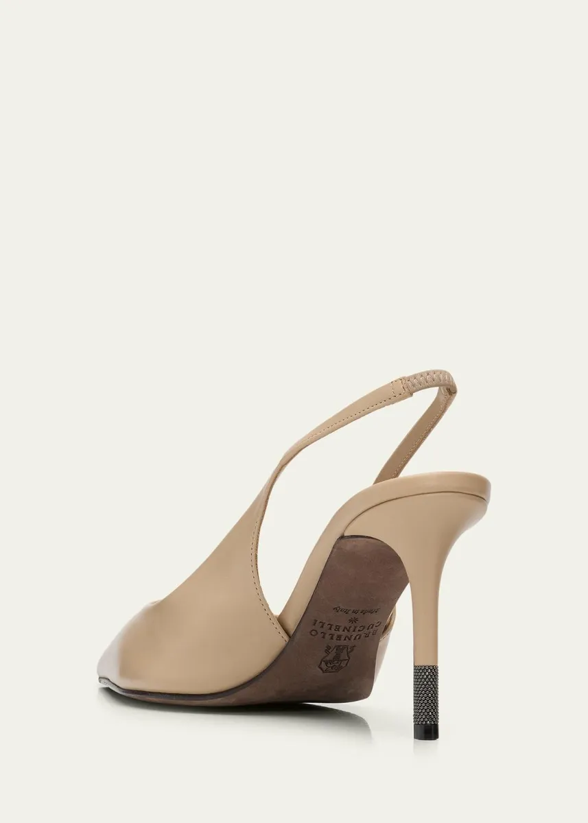 Brunello Cucinelli Leather Slingback Pumps with Monili Heel | Thumbnail 2