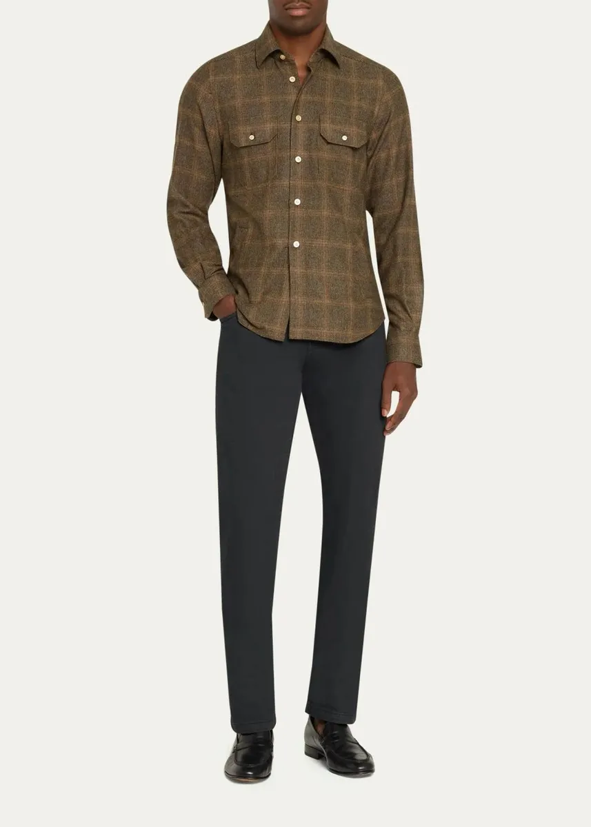 Kiton Men's Cashmere and Wool Plaid Button-Front Shirt | Thumbnail 2 Kiton Men's Cashmere and Wool Plaid Button-Front Shirt | Thumbnail 2