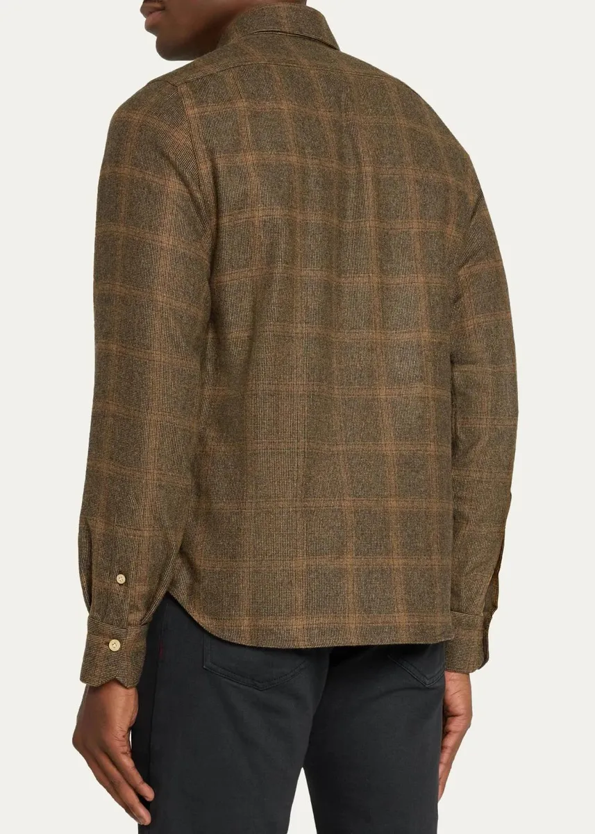 Kiton Men's Cashmere and Wool Plaid Button-Front Shirt | Thumbnail 3 Kiton Men's Cashmere and Wool Plaid Button-Front Shirt | Thumbnail 3