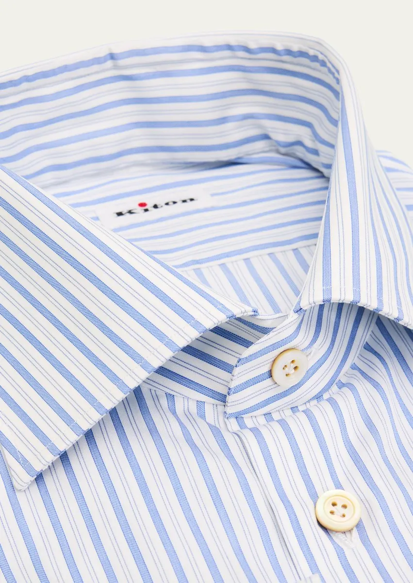 Kiton Men's Cotton Multi-Stripe Dress Shirt | Thumbnail 2
