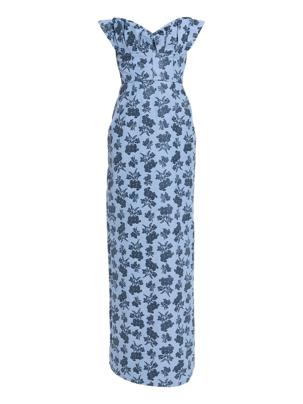 Rita Strapless Pleated Ruffle Bouquet Jacquard Column Gown Rita Strapless Pleated Ruffle Bouquet Jacquard Column Gown