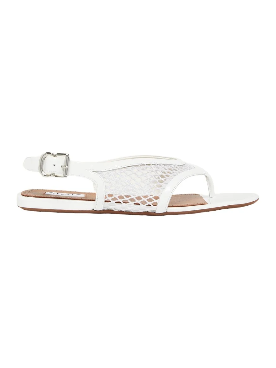 ALAÏA Fishnet Patent Leather Flat Thong Sandals