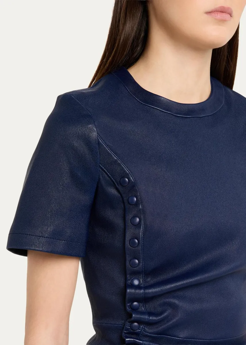 Rabanne Ruched Leather Short-Sleeve Mini Dress | Thumbnail 5 Rabanne Ruched Leather Short-Sleeve Mini Dress | Thumbnail 5