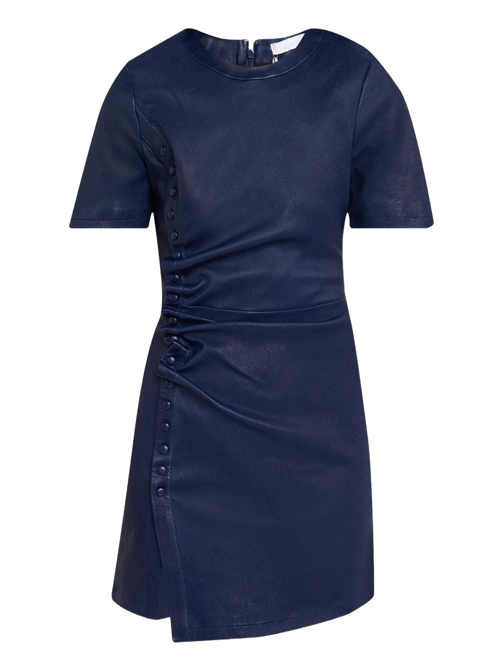 Ruched Leather Short-Sleeve Mini Dress