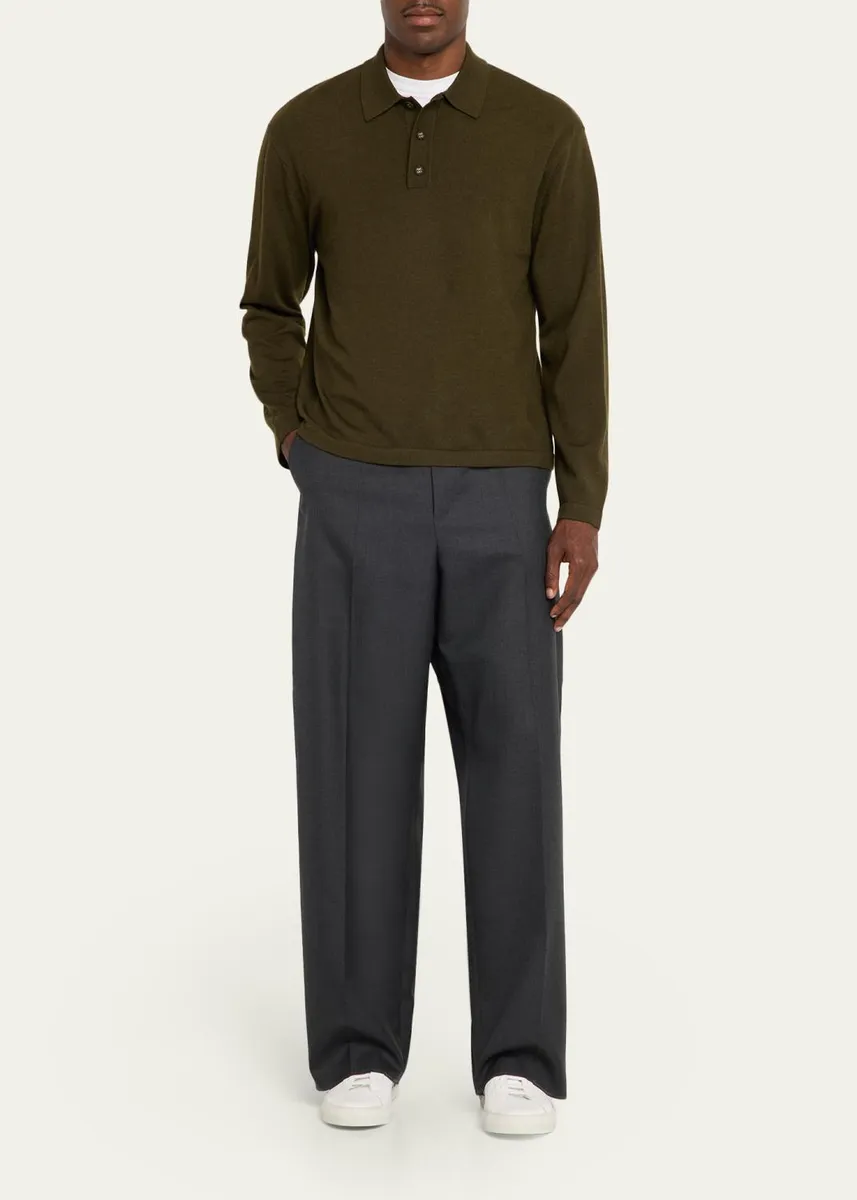 OFFICINE GÉNÉRALE Men's Merino Wool Long-Sleeve Polo Shirt | Thumbnail 2 OFFICINE GÉNÉRALE Men's Merino Wool Long-Sleeve Polo Shirt | Thumbnail 2