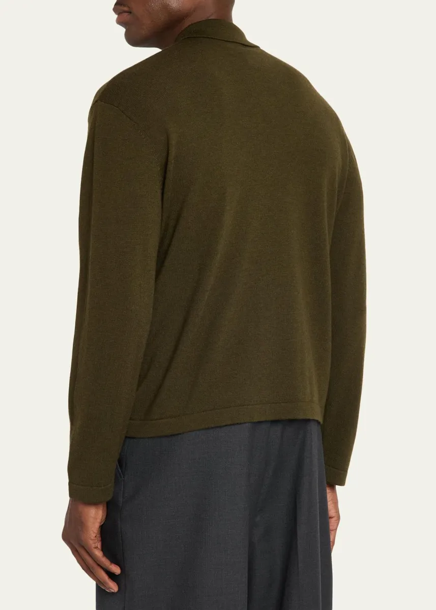 OFFICINE GÉNÉRALE Men's Merino Wool Long-Sleeve Polo Shirt | Thumbnail 3 OFFICINE GÉNÉRALE Men's Merino Wool Long-Sleeve Polo Shirt | Thumbnail 3