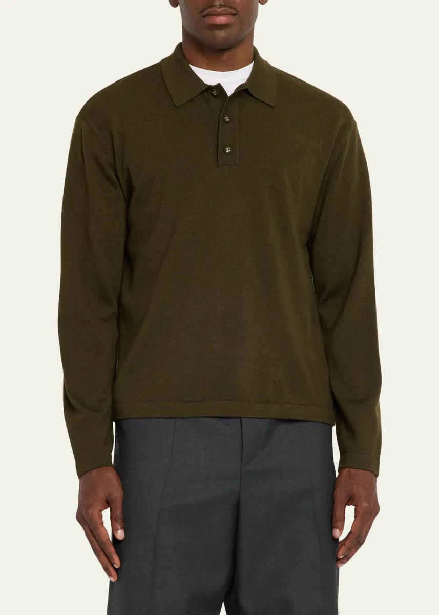 OFFICINE GÉNÉRALE Men's Merino Wool Long-Sleeve Polo Shirt | Thumbnail 4 OFFICINE GÉNÉRALE Men's Merino Wool Long-Sleeve Polo Shirt | Thumbnail 4