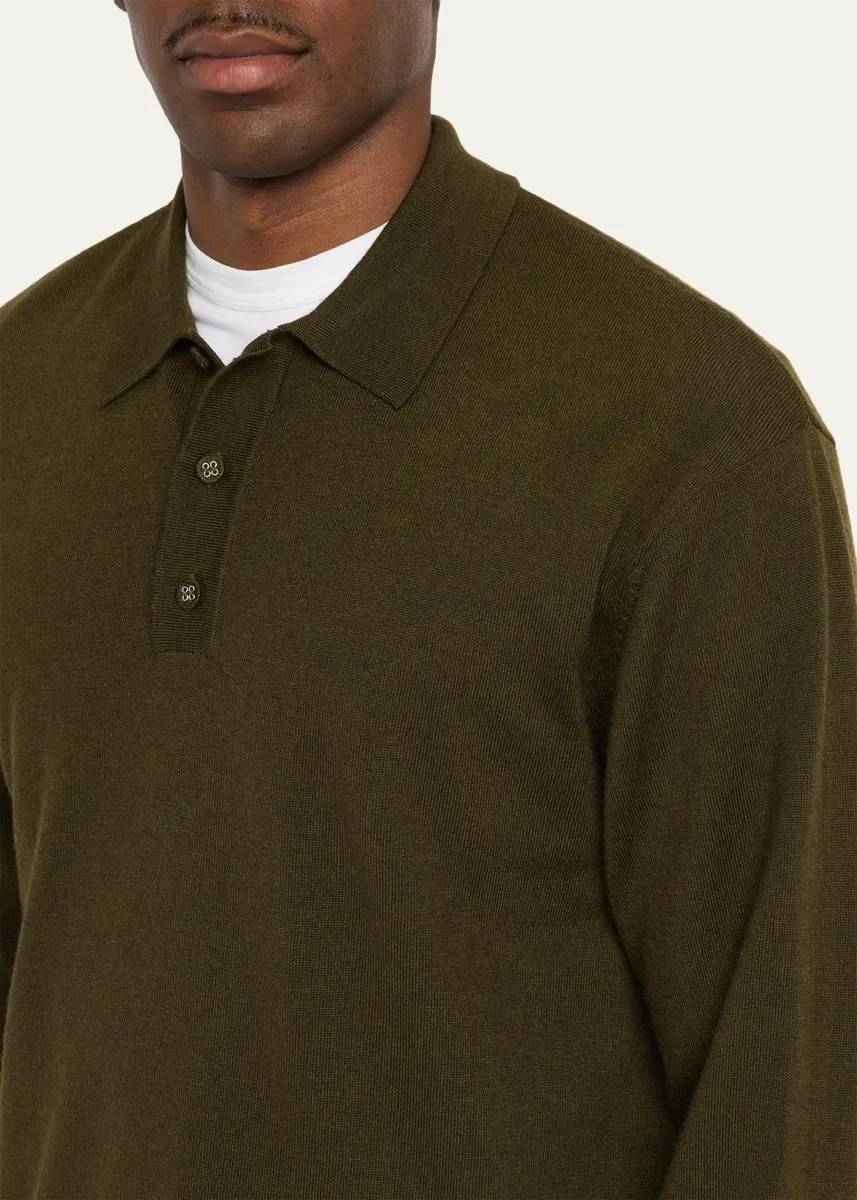 OFFICINE GÉNÉRALE Men's Merino Wool Long-Sleeve Polo Shirt | Thumbnail 5 OFFICINE GÉNÉRALE Men's Merino Wool Long-Sleeve Polo Shirt | Thumbnail 5