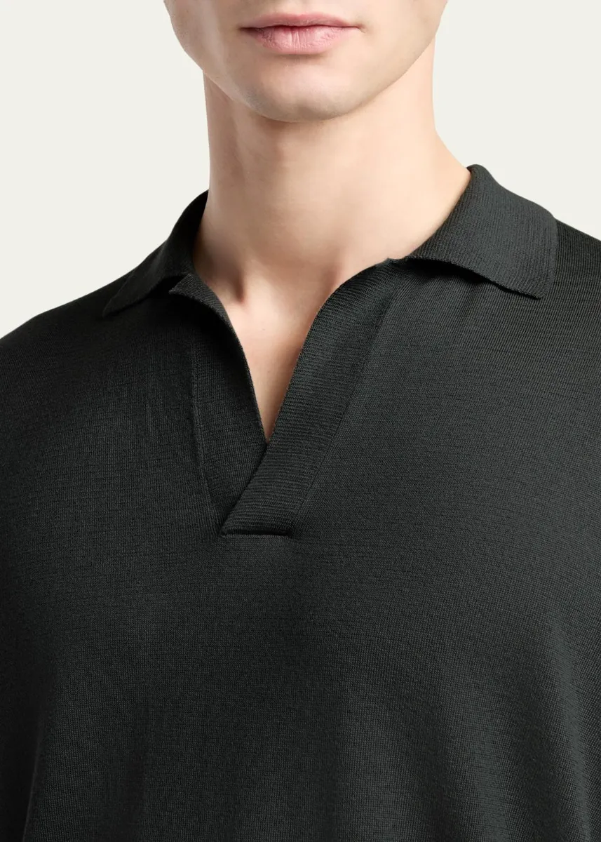 Giorgio Armani Men's Silk and Cotton Knit Johnny Collar Polo Sweater | Thumbnail 5 Giorgio Armani Men's Silk and Cotton Knit Johnny Collar Polo Sweater | Thumbnail 5