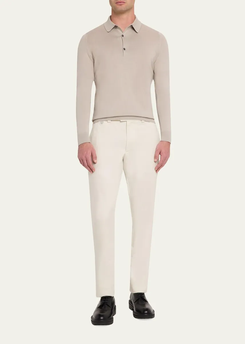 John Smedley Men's Solid Long-Sleeve Polo Shirt | Thumbnail 2