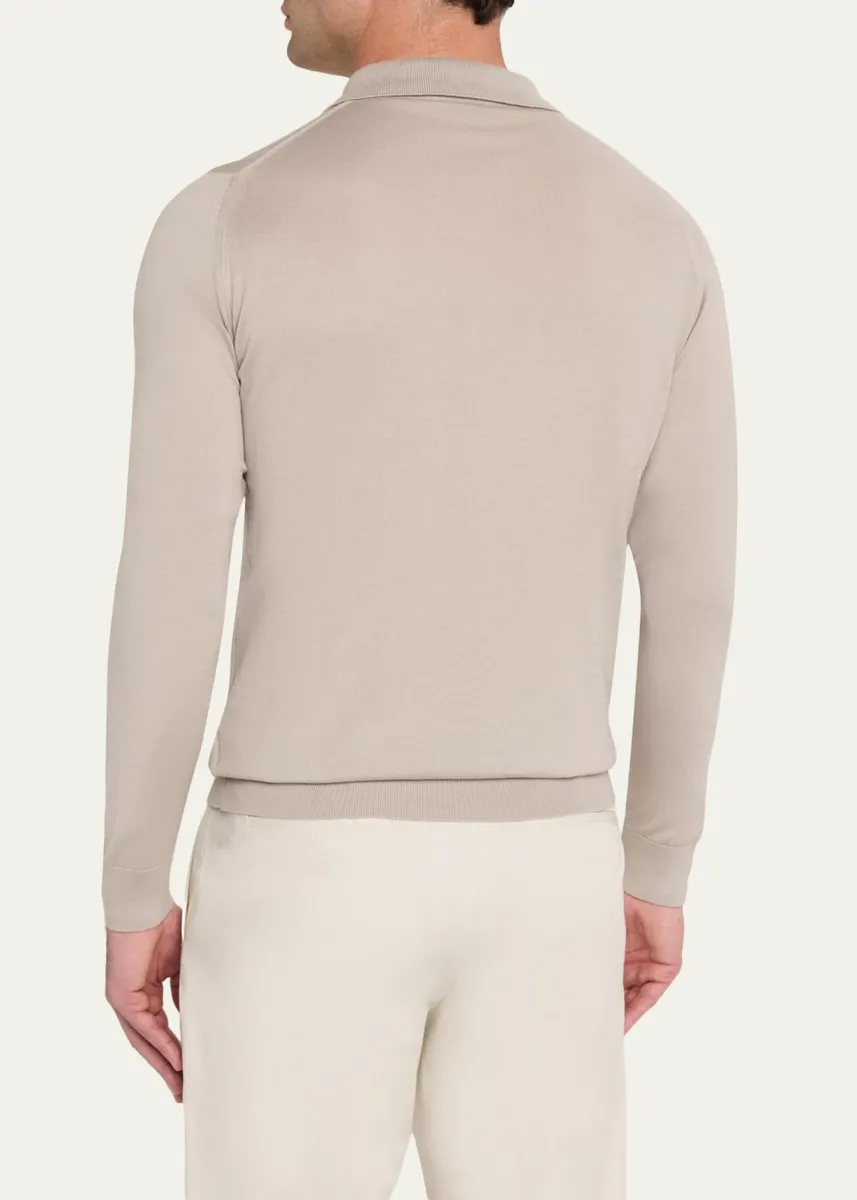John Smedley Men's Solid Long-Sleeve Polo Shirt | Thumbnail 3