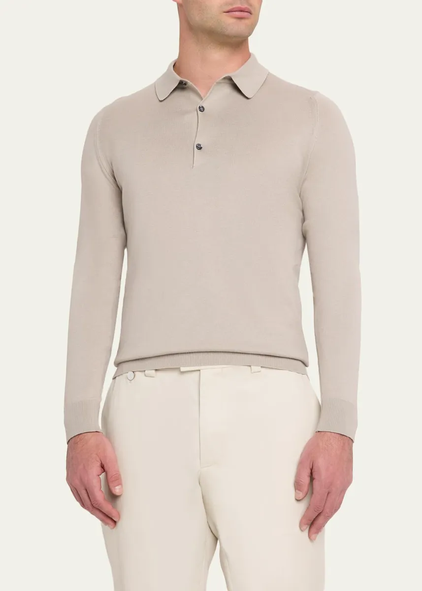 John Smedley Men's Solid Long-Sleeve Polo Shirt | Thumbnail 4