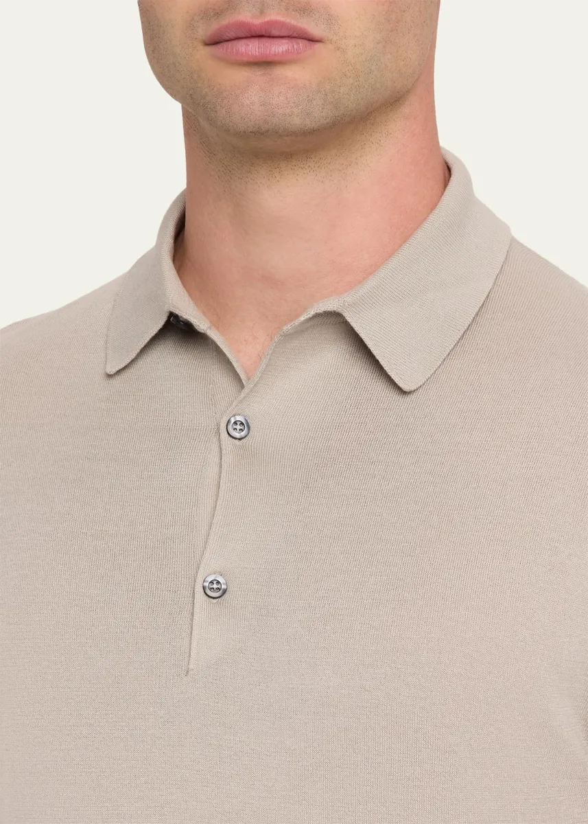 John Smedley Men's Solid Long-Sleeve Polo Shirt | Thumbnail 5