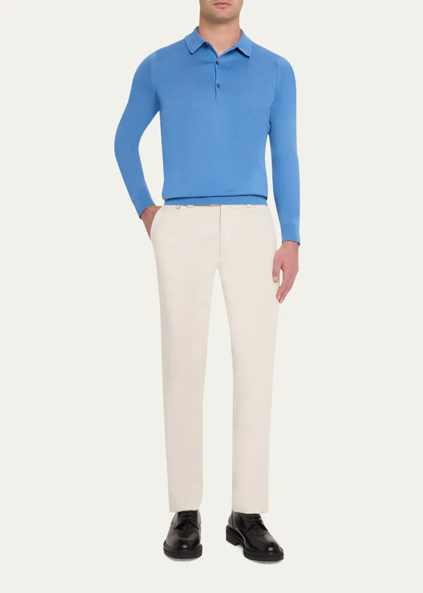 John Smedley Men's Solid Long-Sleeve Polo Shirt | Thumbnail 6